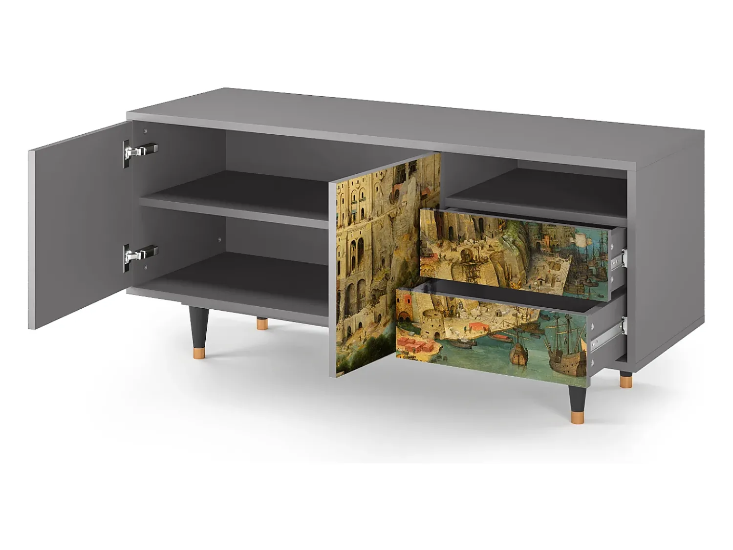 Discount Mueble de TV - 125х56х41 cm - T7 - Elder The Tower, Cinza Cinzento