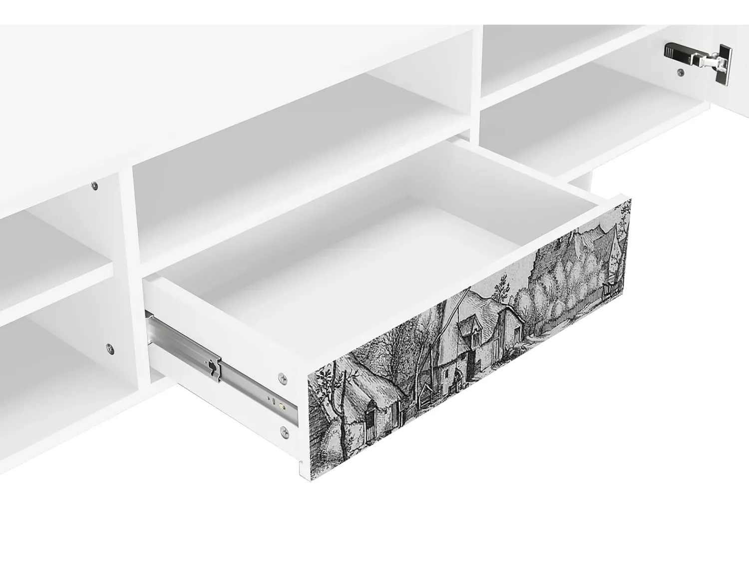 Mueble de TV - 170х59х41 cm - T6 - Farms in a Village, Branco^ Móvel De Tv