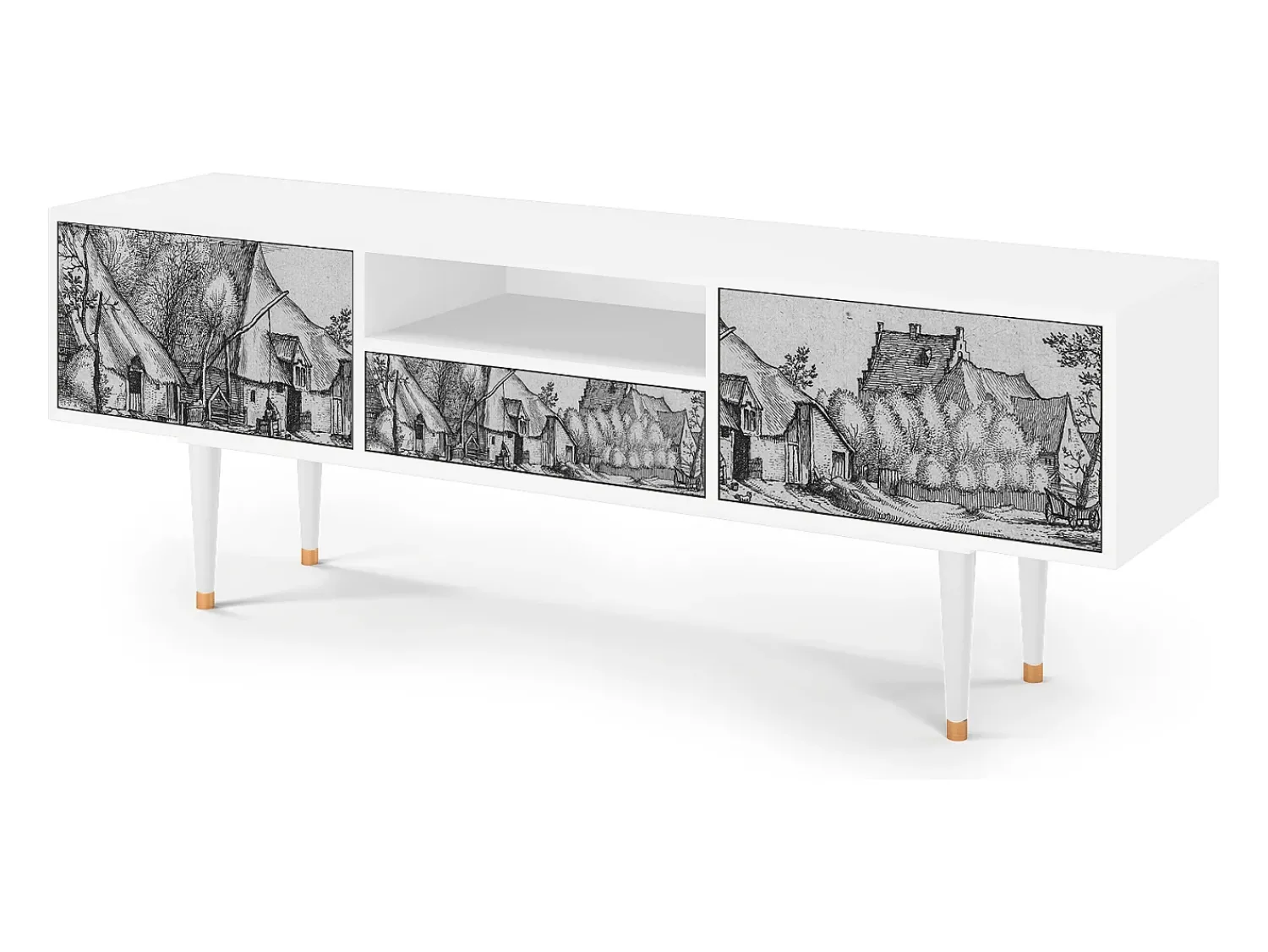 Mueble de TV - 170х59х41 cm - T6 - Farms in a Village, Branco^ Móvel De Tv