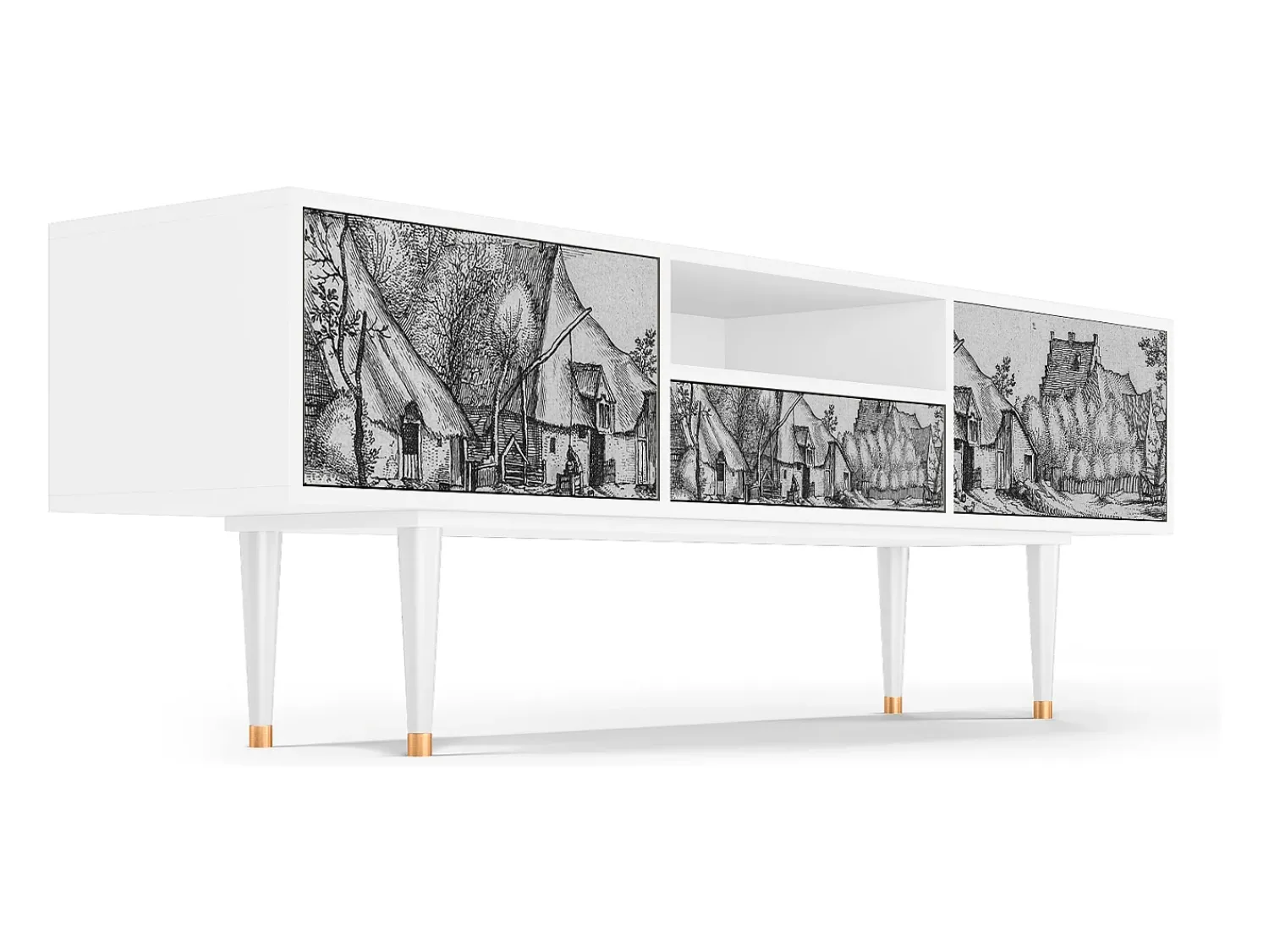 Mueble de TV - 170х59х41 cm - T6 - Farms in a Village, Branco^ Móvel De Tv