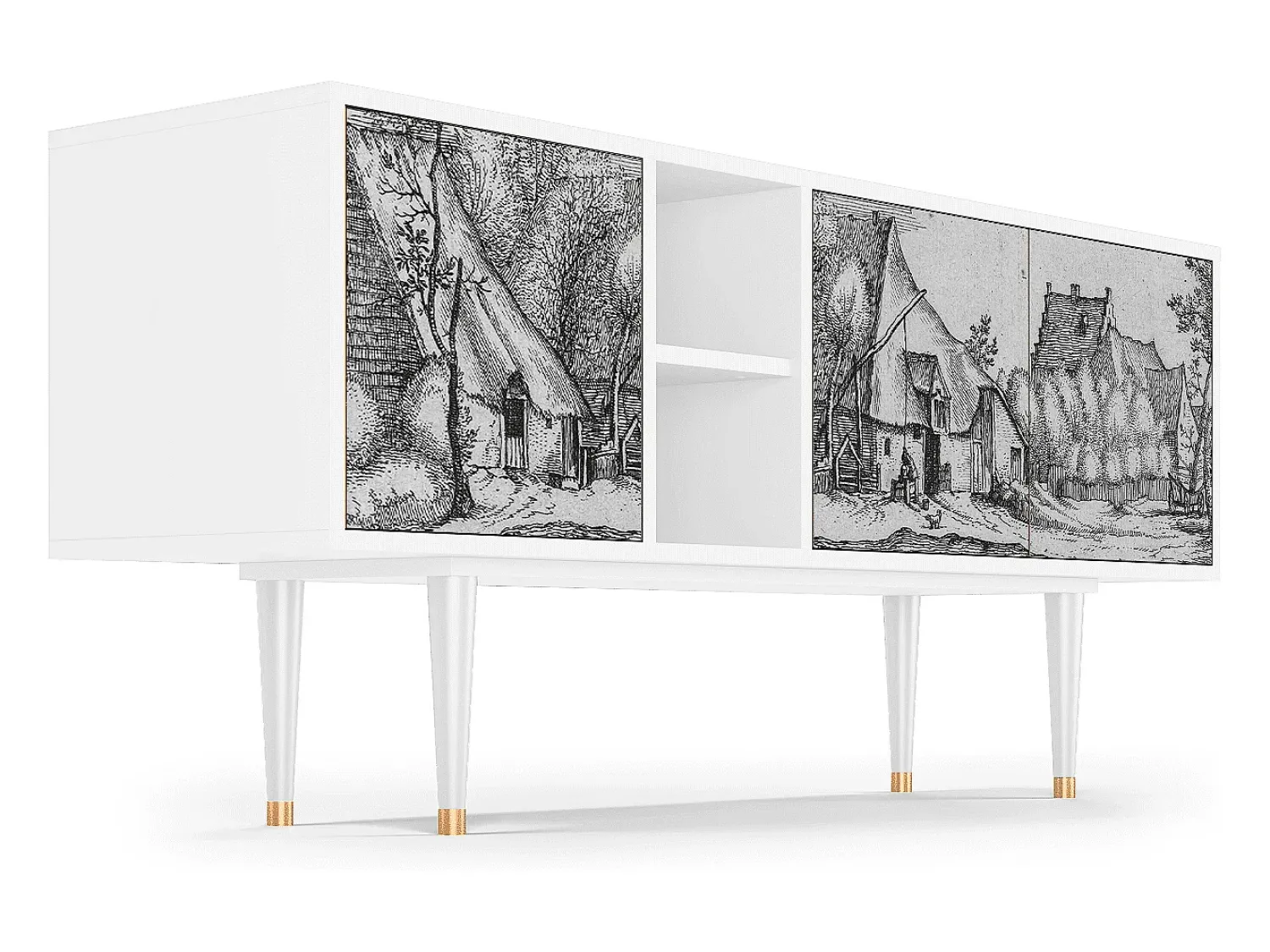 Hot Mueble de TV - 150х69х41 cm - T5 - Farms in a Village, Branco Bege