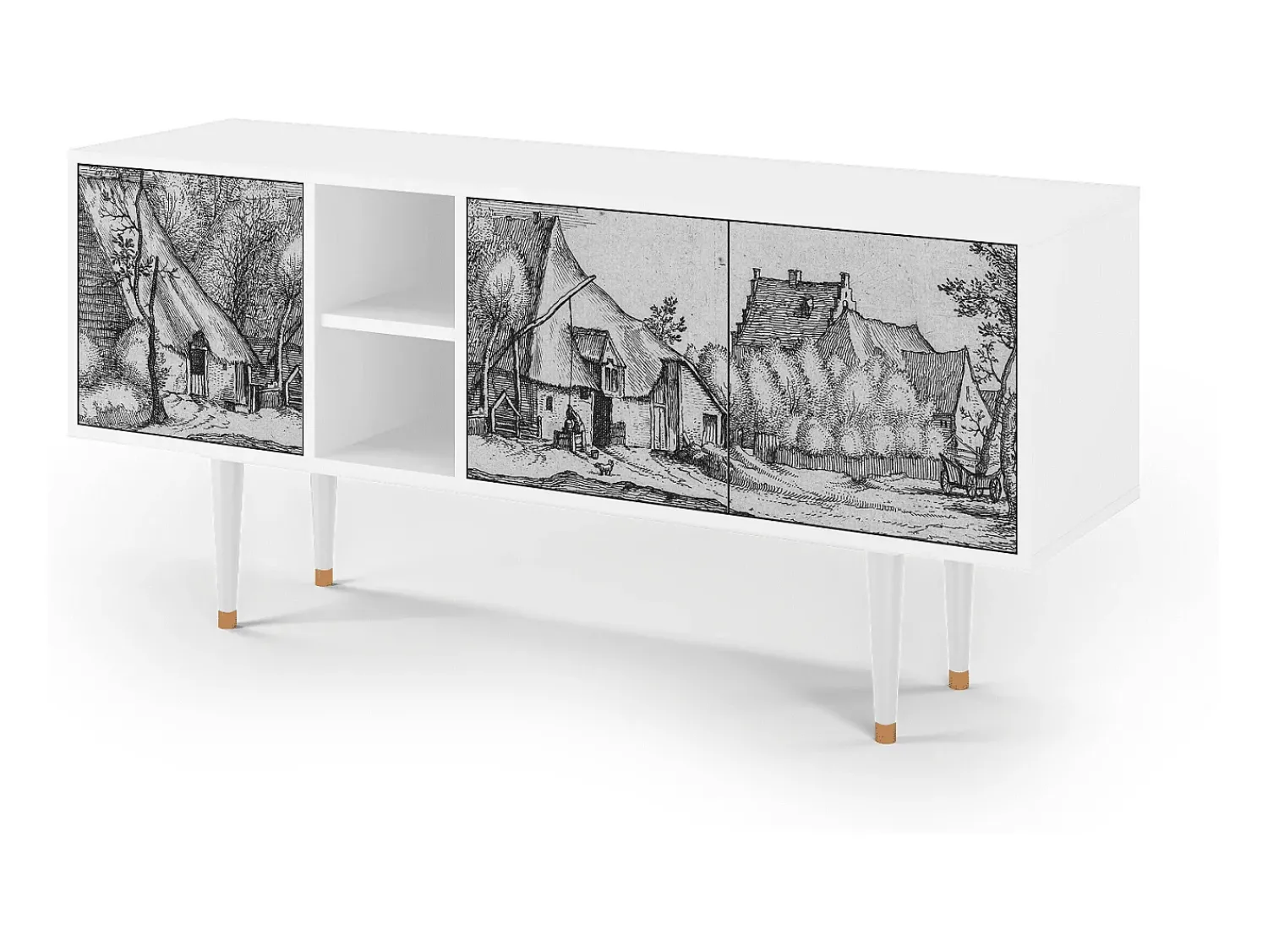 Hot Mueble de TV - 150х69х41 cm - T5 - Farms in a Village, Branco Bege