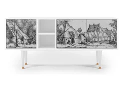 Hot Mueble de TV - 150х69х41 cm - T5 - Farms in a Village, Branco Bege