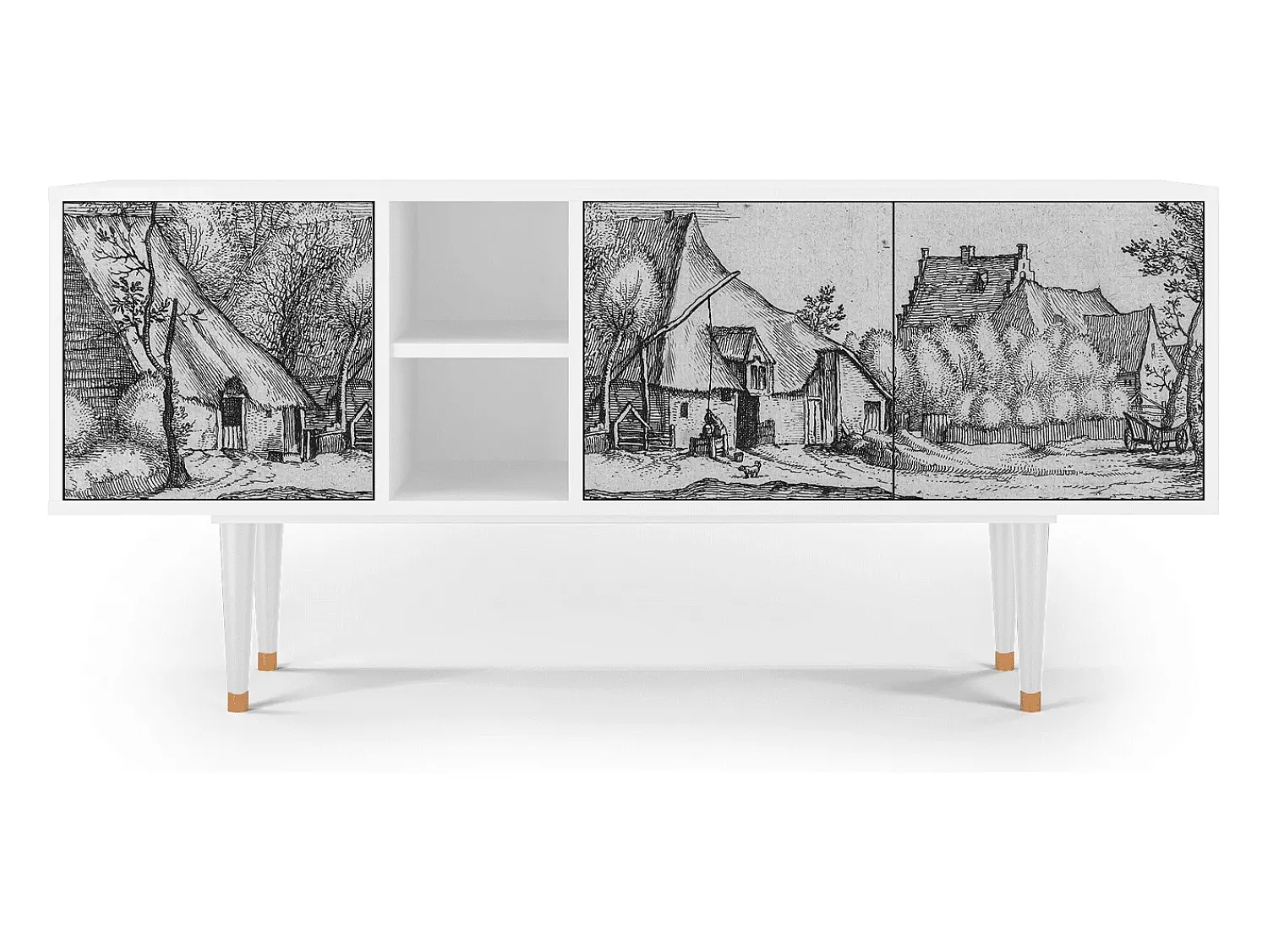 Hot Mueble de TV - 150х69х41 cm - T5 - Farms in a Village, Branco Bege
