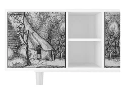 Hot Mueble de TV - 150х69х41 cm - T5 - Farms in a Village, Branco Bege