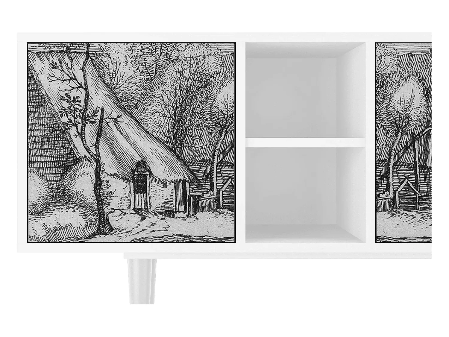Hot Mueble de TV - 150х69х41 cm - T5 - Farms in a Village, Branco Bege