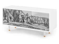 Móvel De Tv* Mueble de TV - 125х56х41 cm - T7 - Farms in a Village, Branco Bege