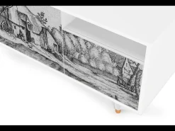 Móvel De Tv* Mueble de TV - 125х56х41 cm - T7 - Farms in a Village, Branco Bege