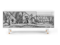 Móvel De Tv* Mueble de TV - 125х56х41 cm - T7 - Farms in a Village, Branco Bege
