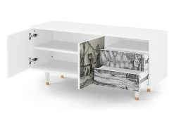 Móvel De Tv* Mueble de TV - 125х56х41 cm - T7 - Farms in a Village, Branco Bege