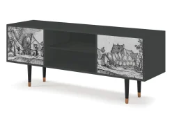 Móvel De Tv| Mueble de TV - 170х69х48 cm - T2 - Farms in a Village, Antracite Cinza antracite