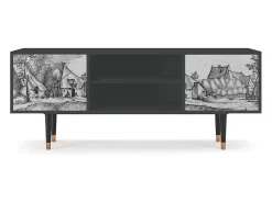 Móvel De Tv| Mueble de TV - 170х69х48 cm - T2 - Farms in a Village, Antracite Cinza antracite