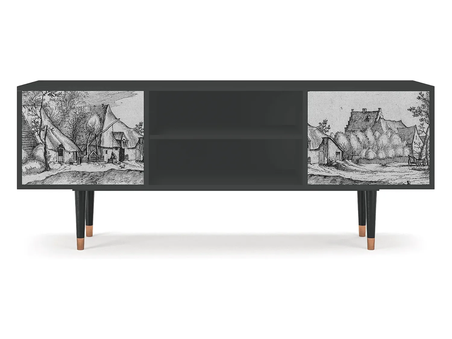 Móvel De Tv| Mueble de TV - 170х69х48 cm - T2 - Farms in a Village, Antracite Cinza antracite