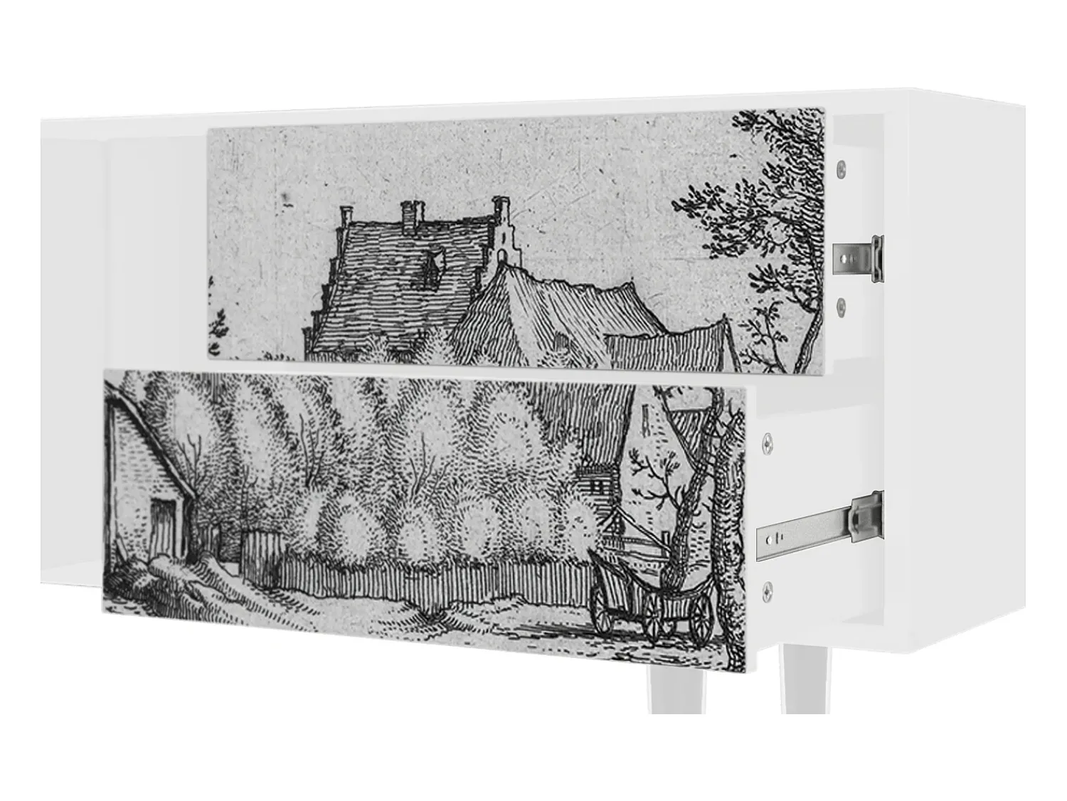 Móvel De Tv| Mueble de TV - 170х69х48 cm - T1 - Farms in a Village, Branco Bege