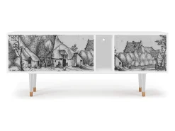 Móvel De Tv| Mueble de TV - 170х69х48 cm - T1 - Farms in a Village, Branco Bege