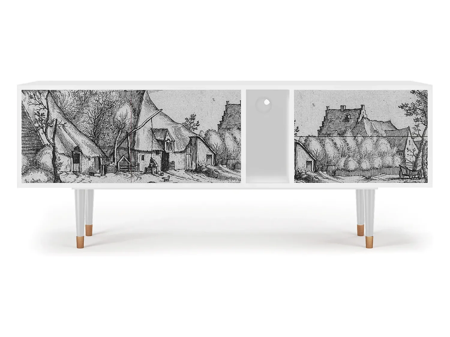 Móvel De Tv| Mueble de TV - 170х69х48 cm - T1 - Farms in a Village, Branco Bege