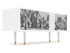 Móvel De Tv| Mueble de TV - 170х69х48 cm - T1 - Farms in a Village, Branco Bege