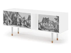 Móvel De Tv| Mueble de TV - 170х69х48 cm - T1 - Farms in a Village, Branco Bege