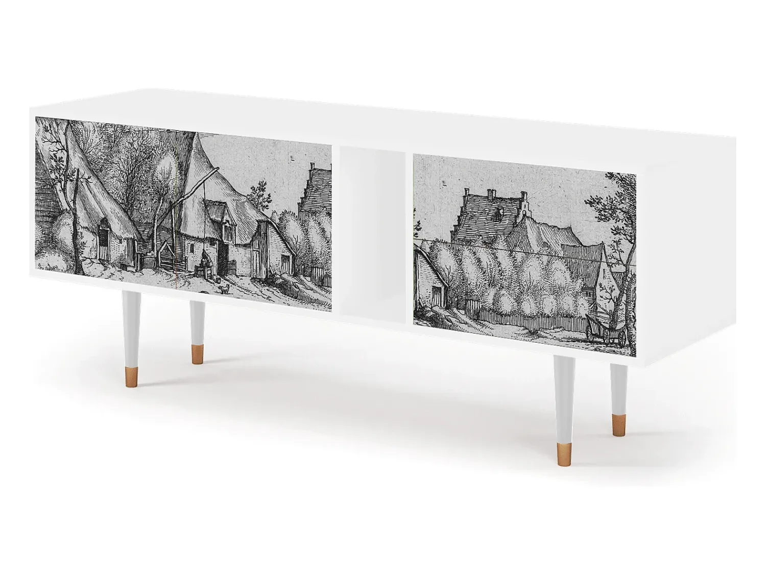 Móvel De Tv| Mueble de TV - 170х69х48 cm - T1 - Farms in a Village, Branco Bege