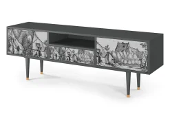Móvel De Tv* Mueble de TV - 170х59х41 cm - T6 - Farms in a Village, Antracite Cinza antracite