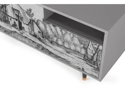 Móvel De Tv| Mueble de TV - 125х56х41 cm - T7 - Farms in a Village, Cinza Cinzento