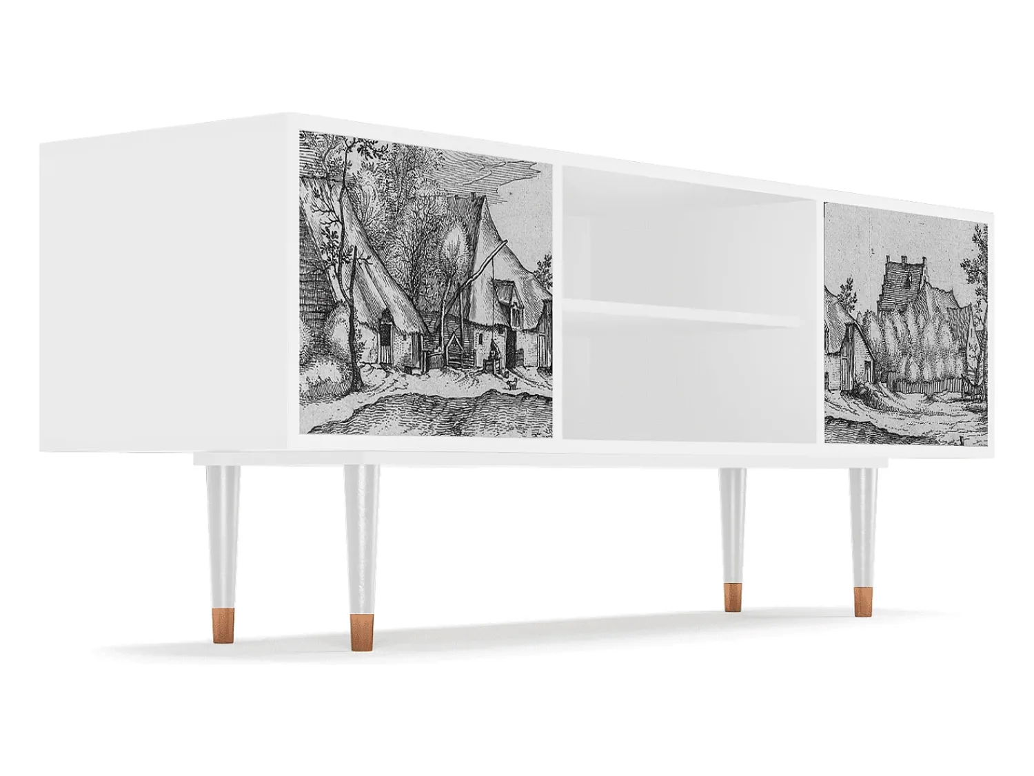 Móvel De Tv| Mueble de TV - 170х69х48 cm - T2 - Farms in a Village, Branco Bege