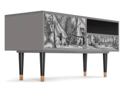 Móvel De Tv| Mueble de TV - 115х59х48 cm - T3 - Farms in a Village, Cinza Cinzento