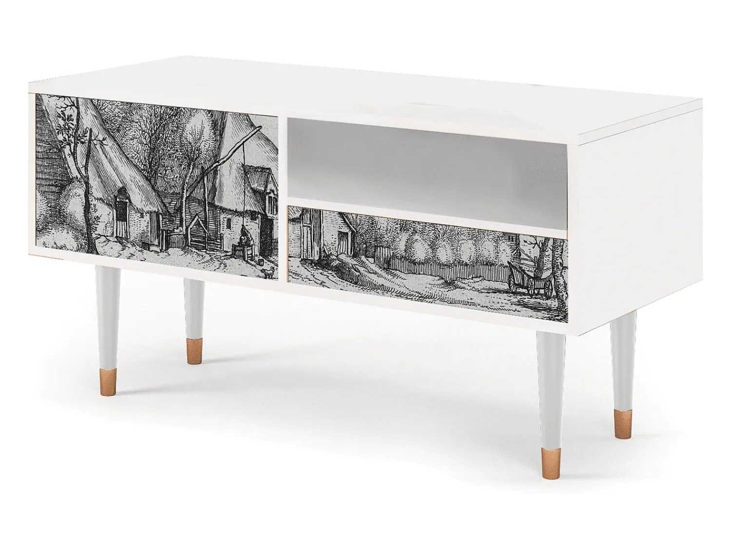 Mueble de TV - 115х59х48 cm - T3 - Farms in a Village, Branco^ Móvel De Tv