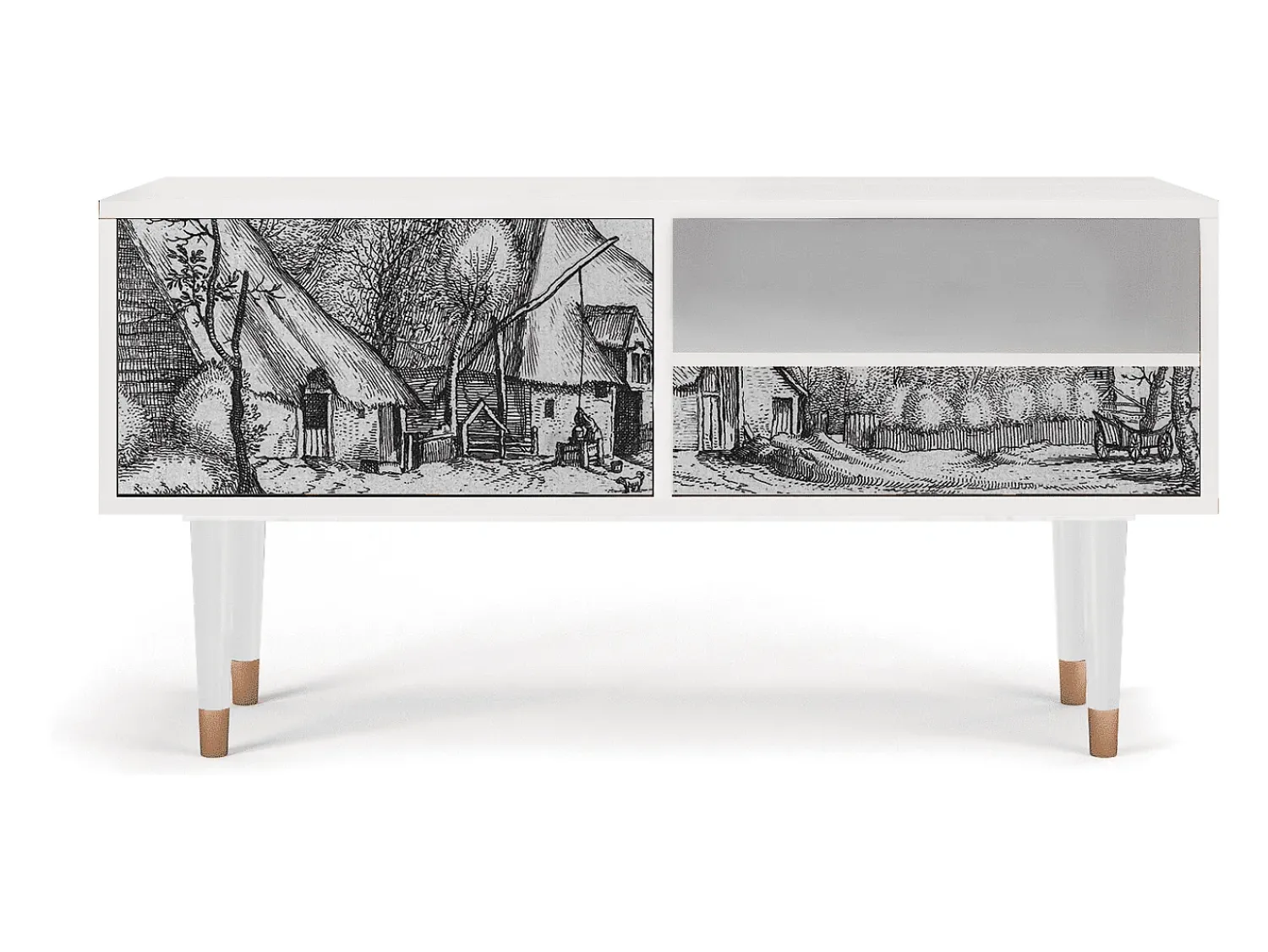 Mueble de TV - 115х59х48 cm - T3 - Farms in a Village, Branco^ Móvel De Tv