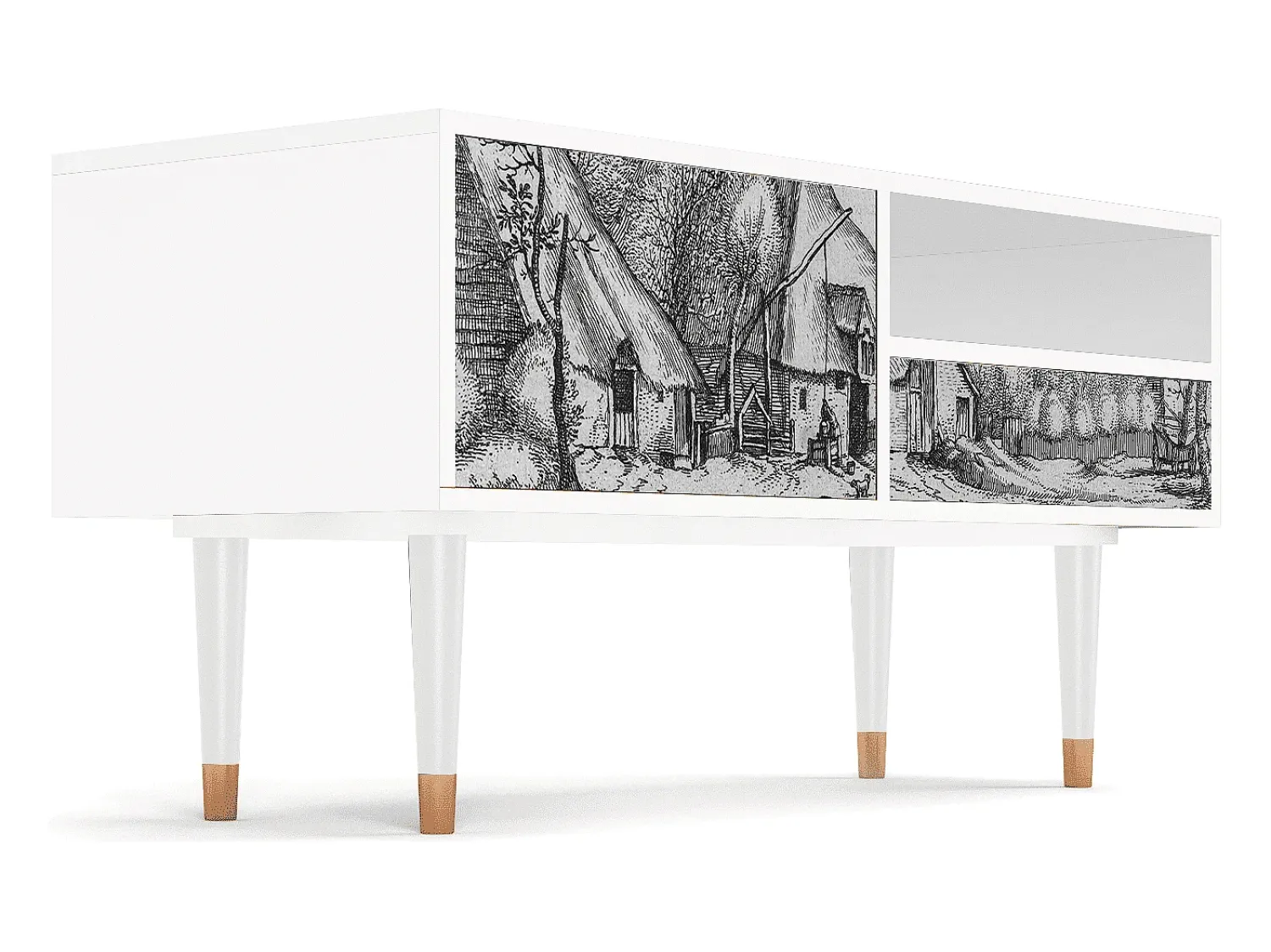 Mueble de TV - 115х59х48 cm - T3 - Farms in a Village, Branco^ Móvel De Tv