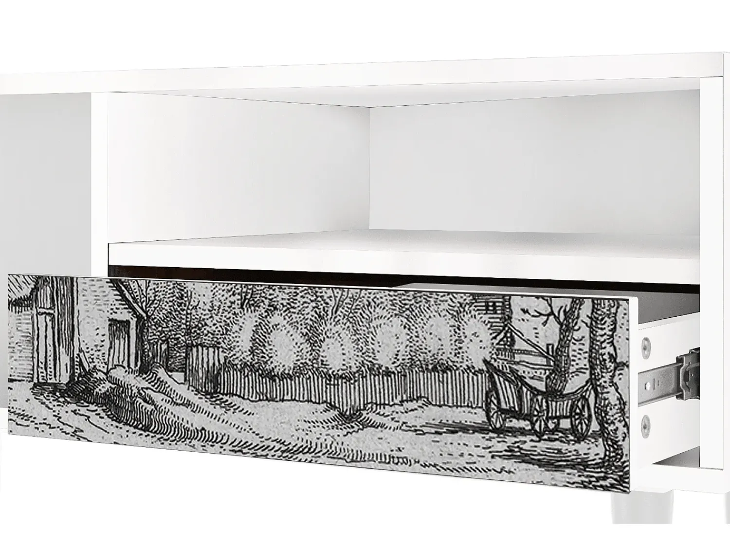 Mueble de TV - 115х59х48 cm - T3 - Farms in a Village, Branco^ Móvel De Tv