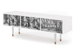 Móvel De Tv* Mueble de TV - 170х59х48 cm - T4 - Farms in a Village, Branco Bege