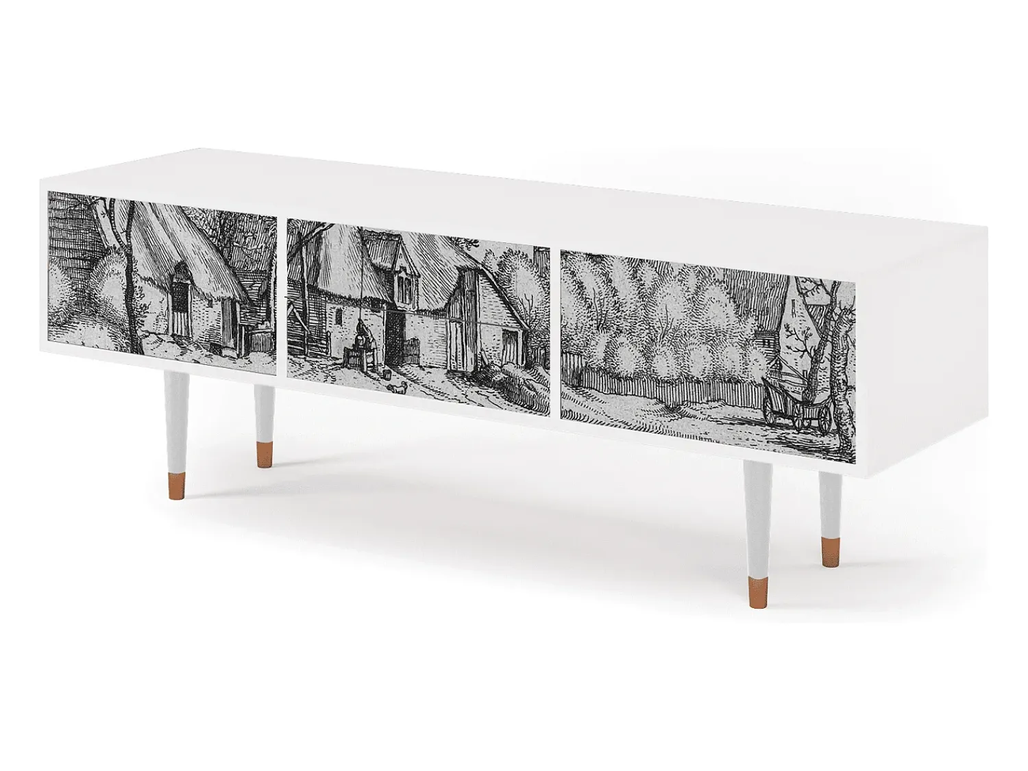 Móvel De Tv* Mueble de TV - 170х59х48 cm - T4 - Farms in a Village, Branco Bege