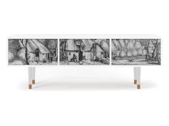 Móvel De Tv* Mueble de TV - 170х59х48 cm - T4 - Farms in a Village, Branco Bege