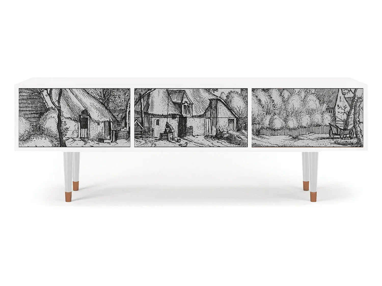 Móvel De Tv* Mueble de TV - 170х59х48 cm - T4 - Farms in a Village, Branco Bege