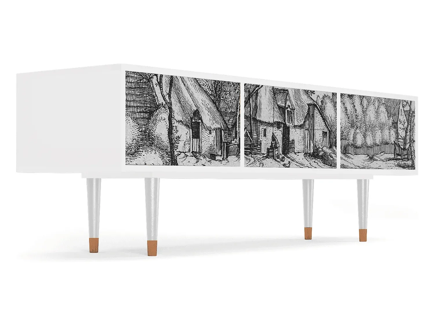 Móvel De Tv* Mueble de TV - 170х59х48 cm - T4 - Farms in a Village, Branco Bege