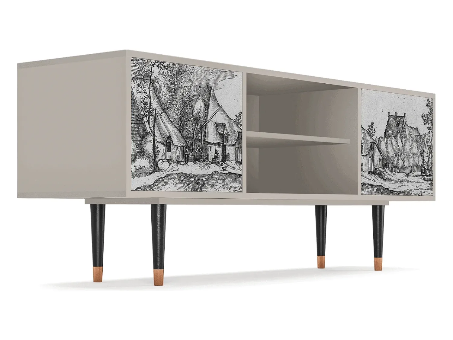 Móvel De Tv* Mueble de TV - 170х69х48 cm - T2 - Farms in a Village, Areia Bege