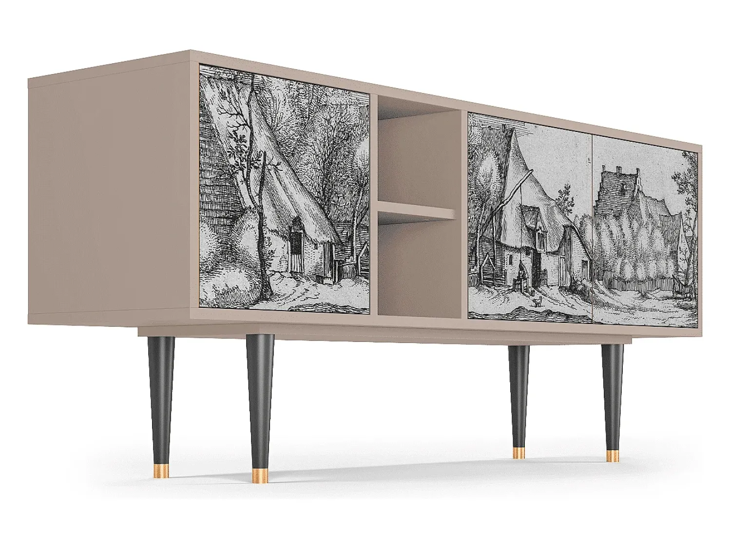 Móvel De Tv| Mueble de TV - 150х69х41 cm - T5 - Farms in a Village, Latte Bege