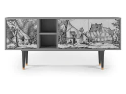 Móvel De Tv* Mueble de TV - 150х69х41 cm - T5 - Farms in a Village, Cinza Cinzento