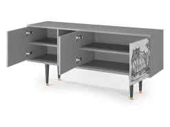 Móvel De Tv* Mueble de TV - 150х69х41 cm - T5 - Farms in a Village, Cinza Cinzento