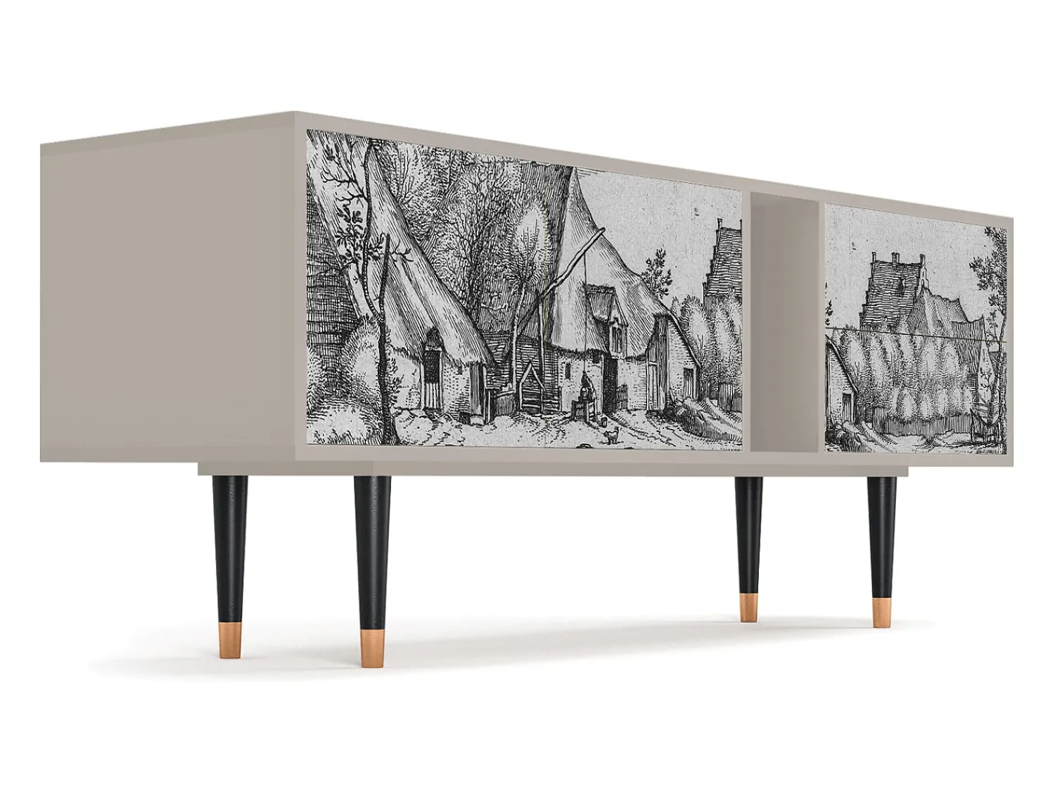 Móvel De Tv| Mueble de TV - 170х69х48 cm - T1 - Farms in a Village, Areia Bege