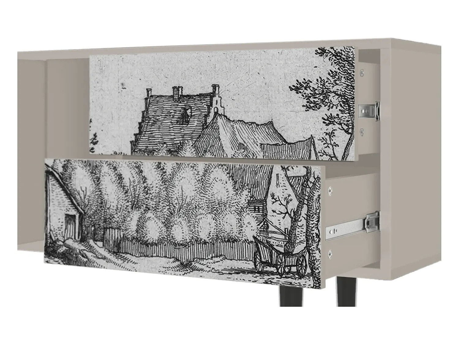 Móvel De Tv| Mueble de TV - 170х69х48 cm - T1 - Farms in a Village, Areia Bege