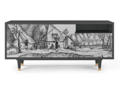 Outlet Mueble de TV - 125х56х41 cm - T7 - Farms in a Village, Antracite Cinza antracite