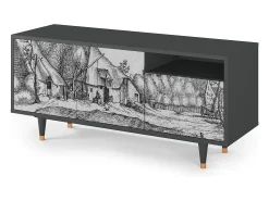 Outlet Mueble de TV - 125х56х41 cm - T7 - Farms in a Village, Antracite Cinza antracite