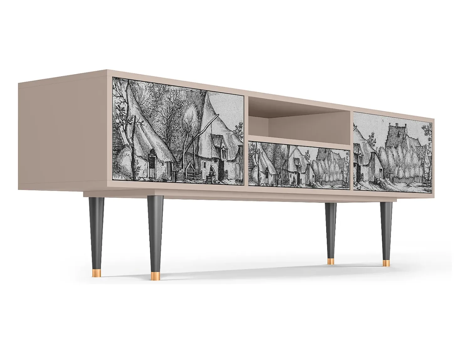 Móvel De Tv* Mueble de TV - 170х59х41 cm - T6 - Farms in a Village, Latte Bege