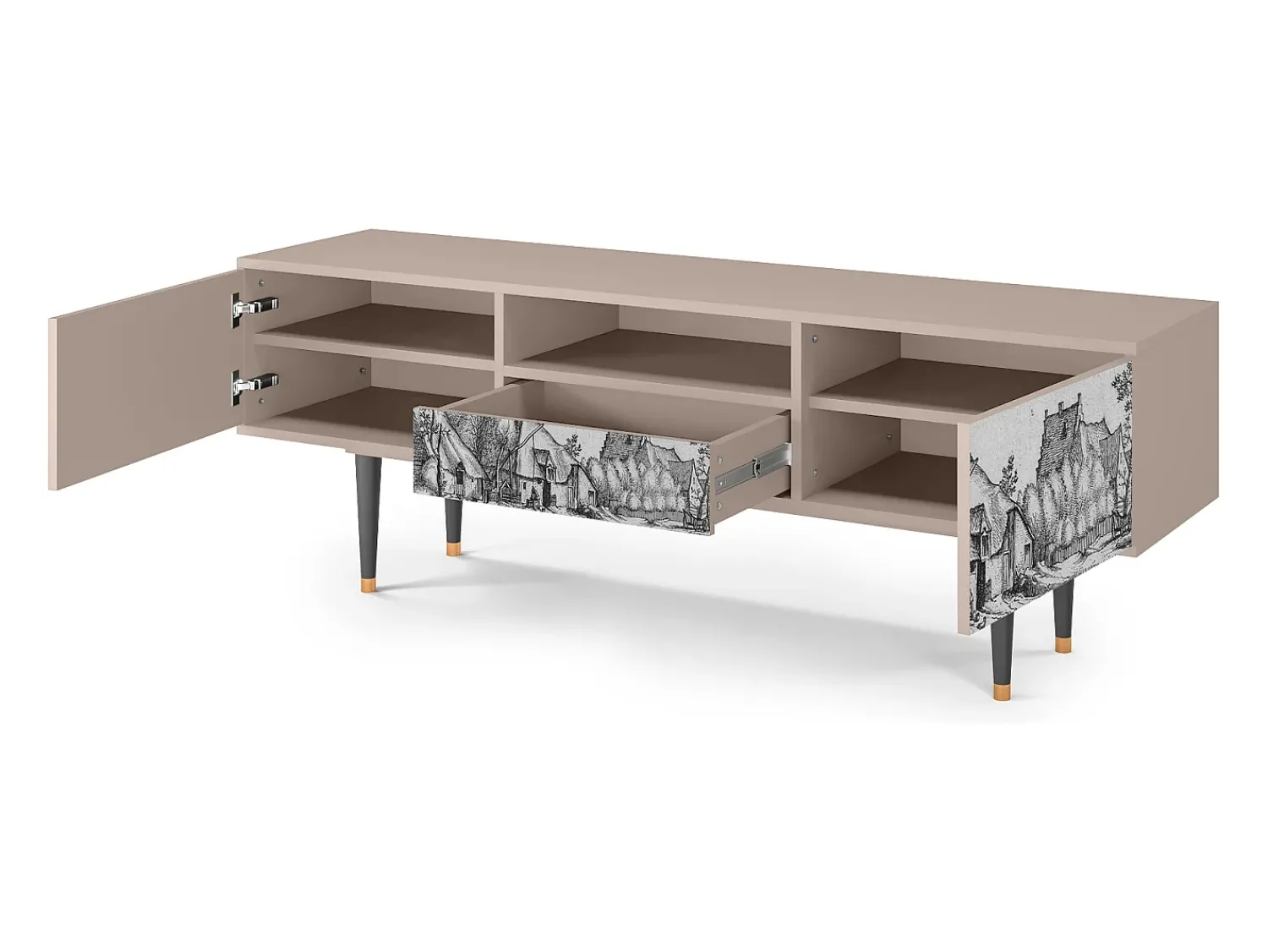 Móvel De Tv* Mueble de TV - 170х59х41 cm - T6 - Farms in a Village, Latte Bege
