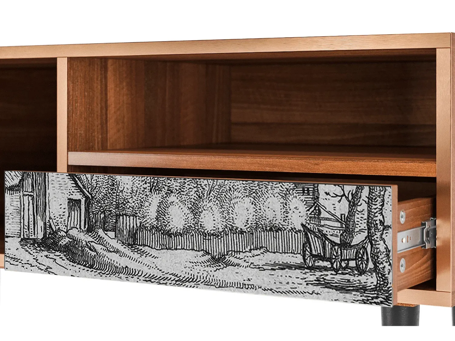 Móvel De Tv* Mueble de TV - 115х59х48 cm - T3 - Farms in a Village, Nogueira Castanho