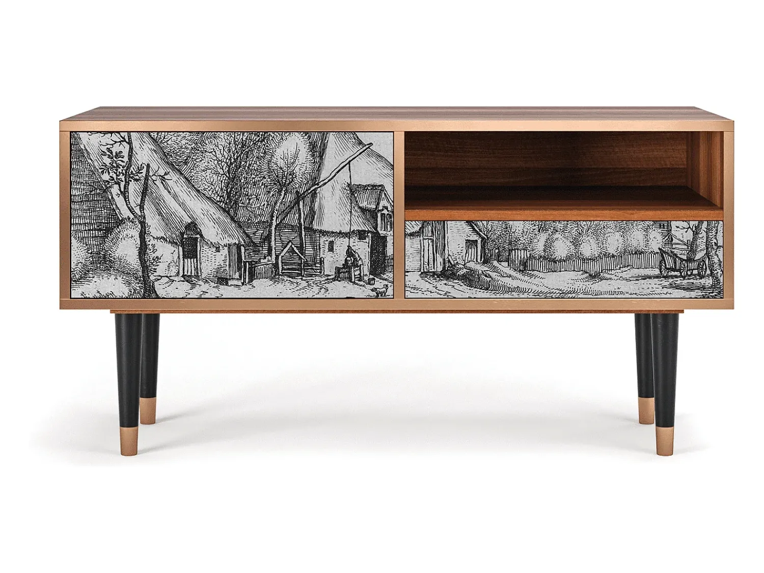Móvel De Tv* Mueble de TV - 115х59х48 cm - T3 - Farms in a Village, Nogueira Castanho