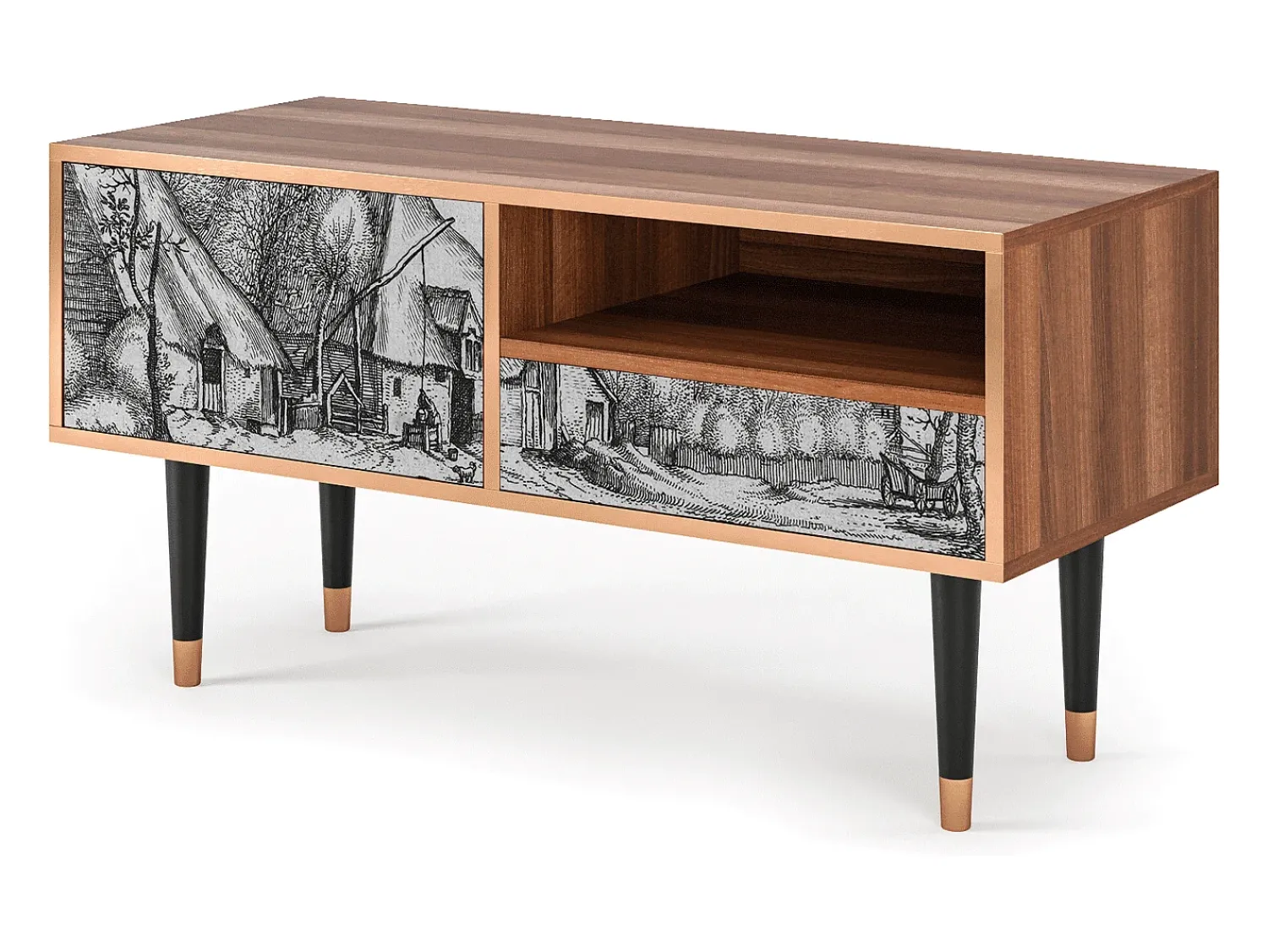 Móvel De Tv* Mueble de TV - 115х59х48 cm - T3 - Farms in a Village, Nogueira Castanho