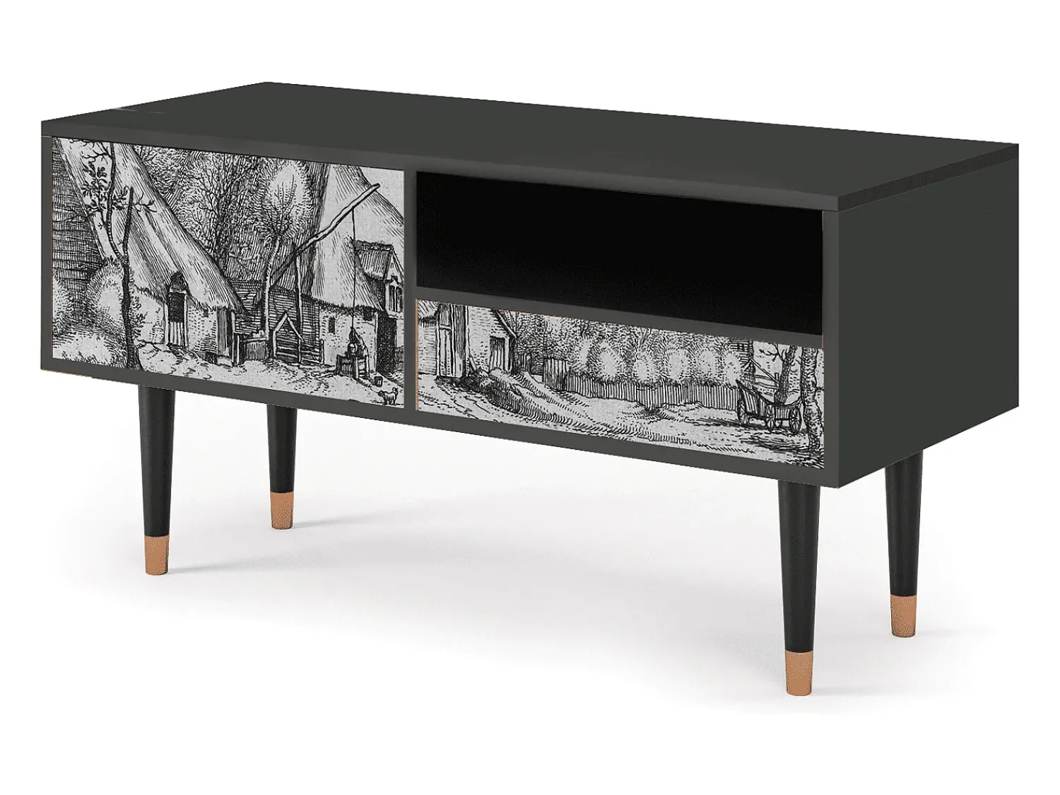 Mueble de TV - 115х59х48 cm - T3 - Farms in a Village, Antracite^ Móvel De Tv